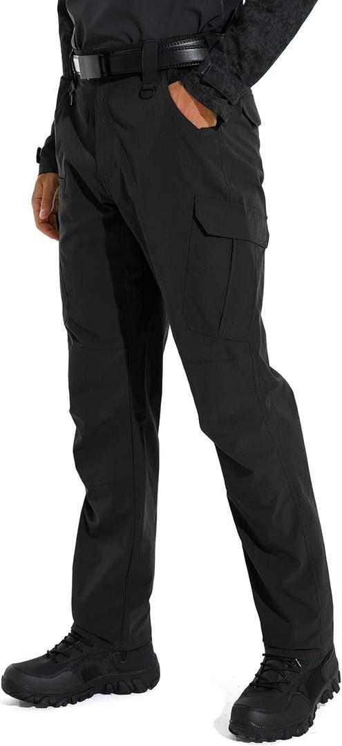 KFUBUO Men's Lightweight Ripstop Tactical Cargo Pants, Water Resistant Hiking Work Pants Relaxed Fit Black (Black) 42W x 32L