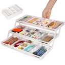 3 Tier Drawer Organizer - Expandable Junk Drawer Organizer Smart Office Supply Organizer, Folding Drawer Storage Multi-level Desk Organizer for Makeup,Jewelry,Kitchen Storage (1 Row 3 Tier, White)