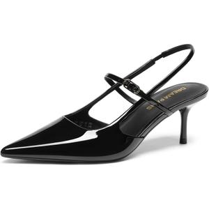DREAM PAIRS Mary Jane Shoes Women Kitten Slingback Pointed Closed Toe Heels Dress Party Casual Comfortable Pumps Shoes (9, Black-Pat)