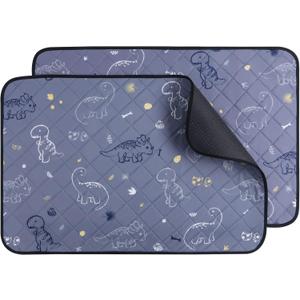 IEUUMLER Washable Pee Pads for Dogs, 2 Pack Non-Slip & Waterproof Pack Whelping Pad, Reusable Washable Puppy Potty Training Pad with Fast Absorbent for Playpen EU007 (Gray Dinosaur, 24"X18"-2pcs)