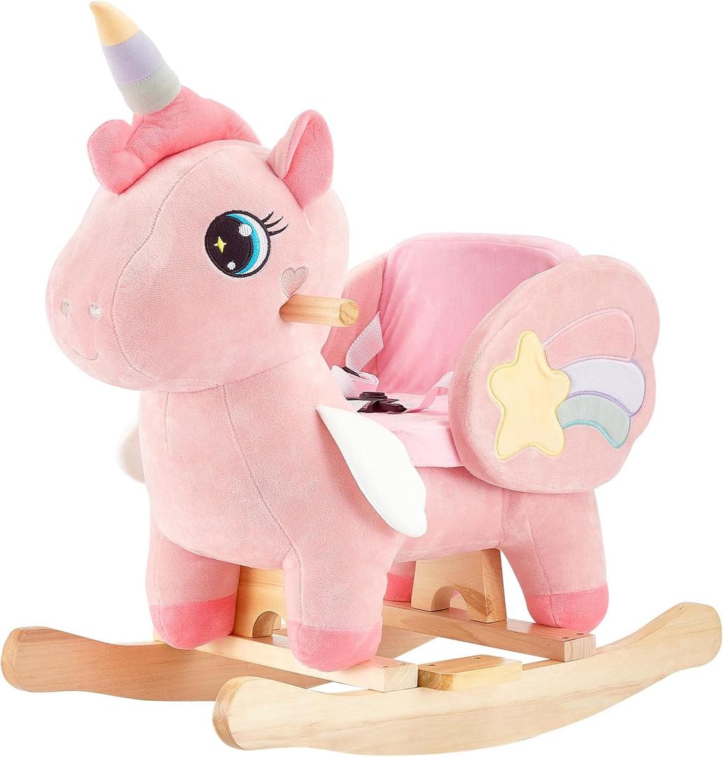 FUNLIO Unicorn Baby Rocking Horse, Pink Fairy Unicorn Rocking Horse for Toddlers 6 Months to 3 Years, Stuffed Ride-on Animal Rocker, Easy to Assemble, CPC & CE Certified