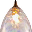 2 PCS Gold Pendant Lighting with Stained Hammered Glass Shade, 1-Light Art Deco Hanging Lamp for Kitchen Island, Dining Room, Bedroom (Colorful Glass Shade)