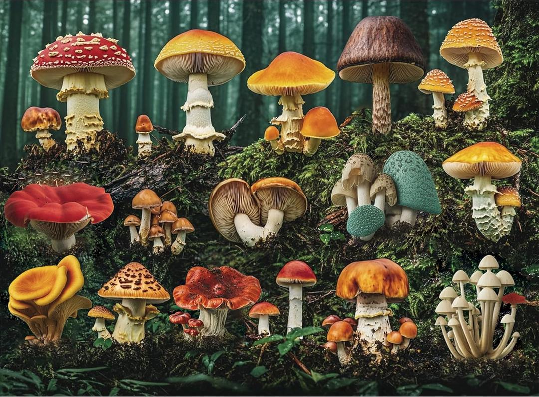 300 Pieces Mushroom Forest Jigsaw Puzzle for Adults,Colorful Botanical Plants,Large Piece Puzzle for Kids Teens Adults,Glossy Finish,Recycled Paper,Dust-free,Challenging&Fun Family Game (20.5 x 15 in)