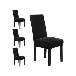 Waterproof PU Leather Dining Chair Covers Set of 4 Stretch Oilproof Parsons Chair Slipcovers Removable Washable Kitchen Chair Protector for Dining Room (Printed Black)