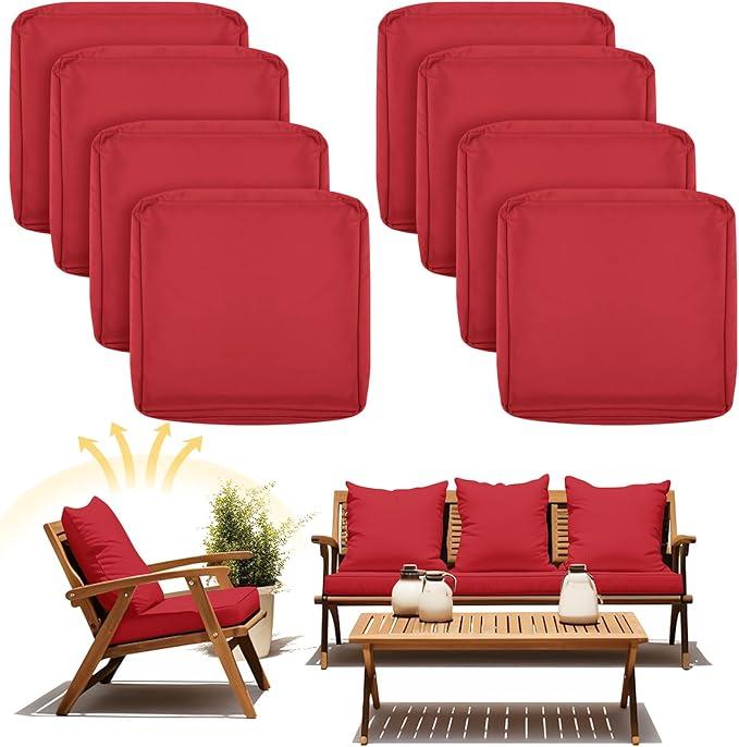 Mindsoft 8 Pcs 24"x24" Patio Cushion Covers Outdoor Cushion Covers Replacement High UV Resistant Anti Slip Waterproof Patio Chair Seat Slipcovers for Outdoor Furniture(Red)