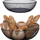 Bread Basket Set of 2 Rustic Round Metal Fruit Basket, Wire Round Storage Baskets for Serving Bread and Fruit, Farmhouse Decorative Baskets for Kitchen Counter and Dining Table