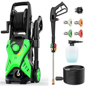 5000 Psi Electric Pressure Washer, 2.8 Gpm Power Washer with 33FT Extension Hose Reel, Pressure Adjustable (2500PSI-5000PSI), 4 Quick Connect Nozzles for Car/Fence/Patio(Green)