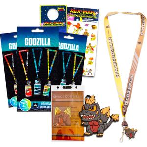 Godzilla Lanyard Blind Bag 3 Pack  Bundle Including 3 Lanyards with Charms, Card Holders and More | Godzilla ID Holder Set