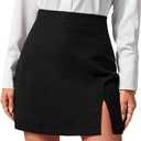 Verdusa Women's Slit Business Casual Skirts High Waisted Mini Bodycon Skirt Elegant Outfits (Large, Black)