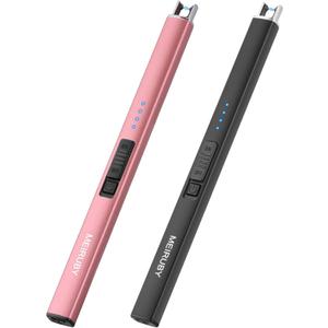 2 Pack Electric Candle Lighter, Christmas Stocking Stuffers Gifts for Women Mom Men Wife Sister, USB Arc Rechargeable Windproof Long Lighter for Candle BBQ Housewarming Birthday Gifts Idals