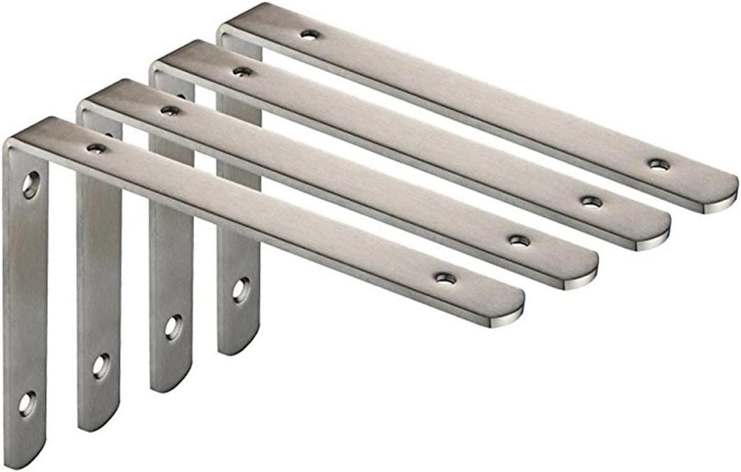 Deezio Stainless Steel Heavy Duty L-Shaped Corner Brace Joint Angle Bracket Shelf Brackets, Brushed Nickel, Pack of 4(250x150x4mm)