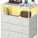 3-Drawer LED Nightstand with Charging Station, White, 15.8"D x 24"W x 29.5"H