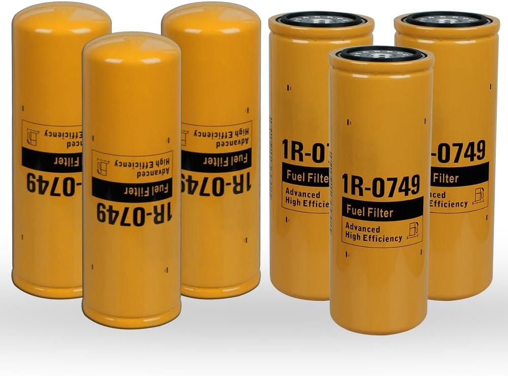 1R-0749 Advanced High Efficiency Fuel Filter Compatible With Caterpillar Engine C-10/12/13/15/16 3408B 3406B 3406E Fuel Filter Elements Kit Replaces LFF5823B LFF2749 308-9679 33674 FF5264(Set of 6)