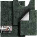 Hearth & Harbor Bathroom Rugs, Chenille Bath Mat - Machine Washable Bath Mats for Bathroom Non-Slip Backing Rubber, Quick Dry Mat - Hunter Green Bath Rug, 17x24-26x44-20x24