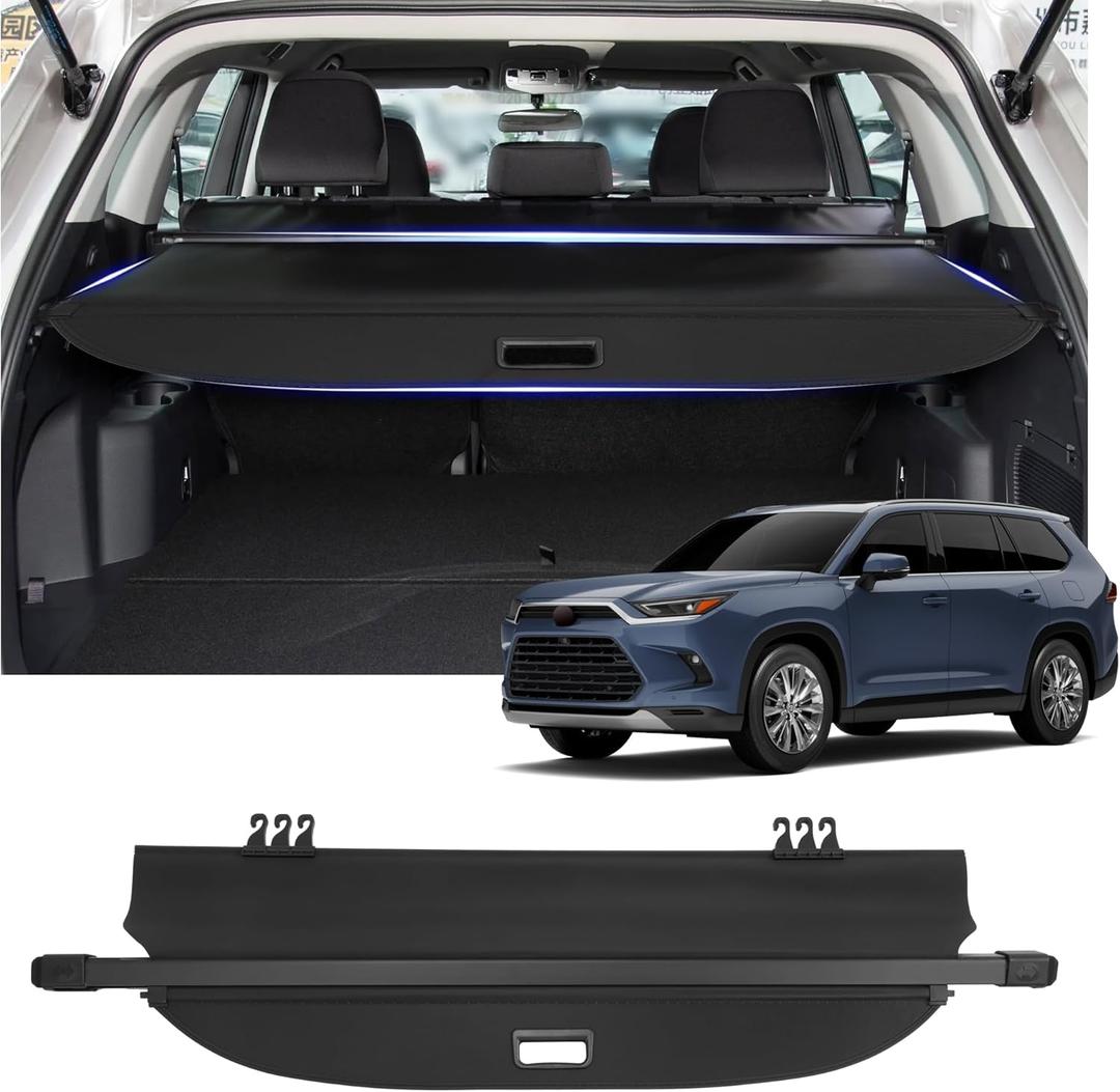 Cargo Cover Fit for Toyota Highlander 2020 2021 2022 2023 2024 2025 Accessories,Retractable Rear Trunk Cover Luggage Security Shield Shade Cover (Toyota Highlander 2020-2025)