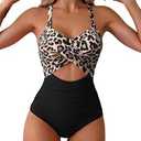Limeeke Women Cutout One Piece Swimsuit Tummy Control High Waisted Swimwear Wrap Tie Back Bathing Suit (Large)