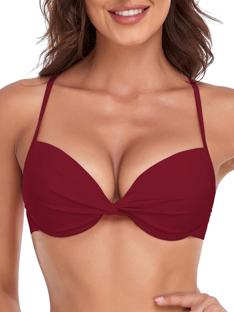 RELLECIGA Women's Underwire Bikini Top (Medium, Red)