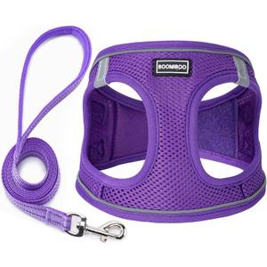 Dog Harness with Leash Set, No Pull Adjustable Reflective Step-in Puppy Pet Vest Harnesses for Small Medium Large Dogs and Cats,Purple L
