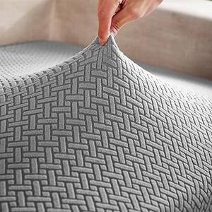 Reyox Jacquard Leaves Stretch Cushion Cover Sofa Cushion Protective Cover Elastic Sofa Cover for Furniture Sofa Seat Cover Dark Grey,  Size 31 x 24 x 6.5