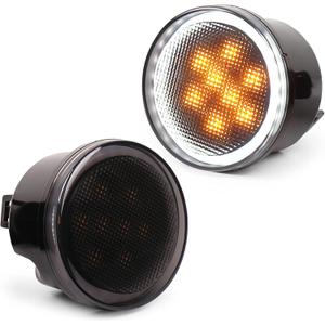 JK Turn Signal Lights with White Halo Ring Amber LED Front Parking Lights Smoked Lens Turn Signal Assembly Compatible with 2007-2017 Jeep Wrangler JK JKU