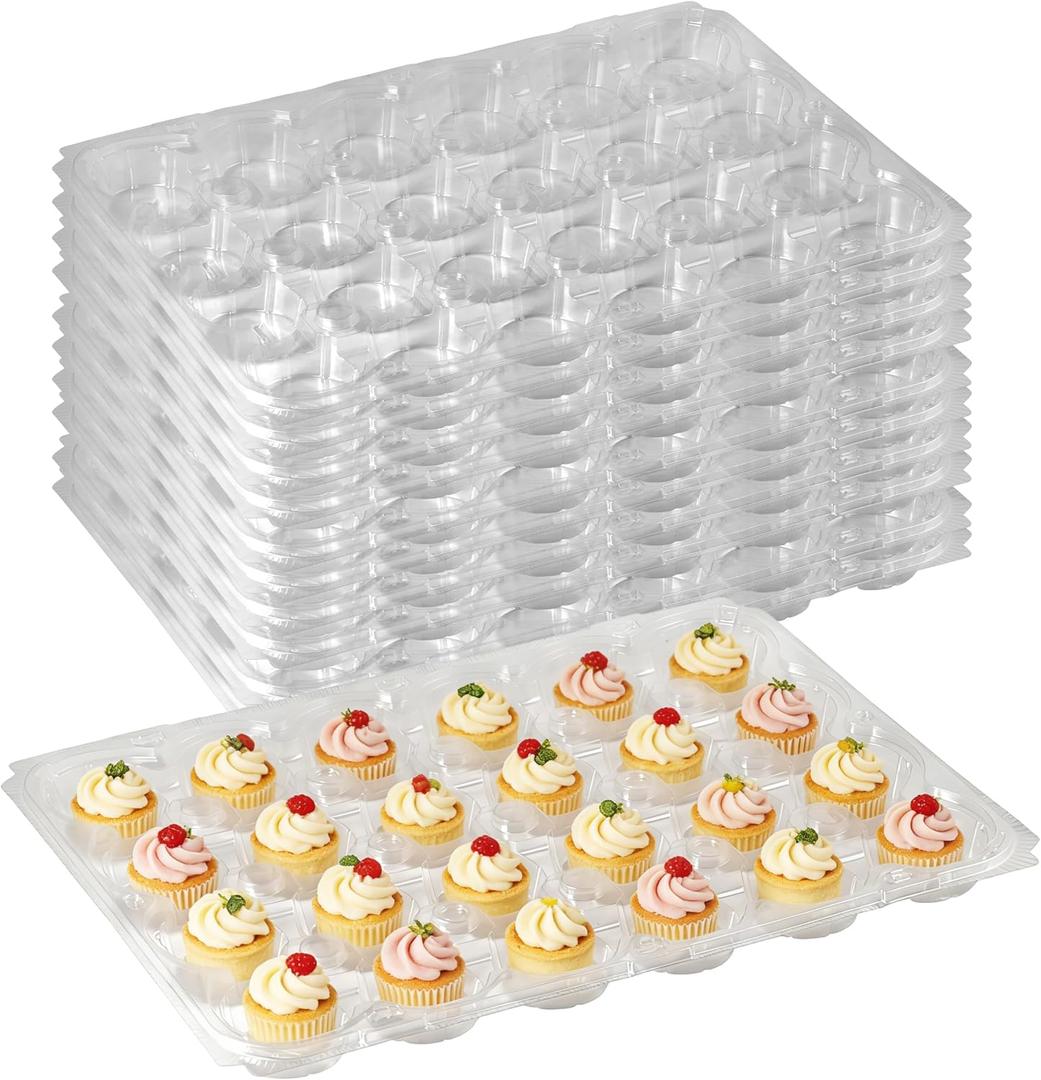 Cupcake Boxes 24 Count (10 Sets) Clear Plastic Containers, BPA-Free Holder with Airtight Lid, Stackable Reusable Carrier for Birthday Party, Bakery Supplies
