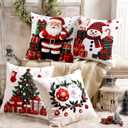 Christmas Throw Pillow Covers 18x18 Set of 4  Soft Plush Christmas Decorative Pillow Covers for Couch, Sofa & Living Room  Xmas Decor Pillows with Santa, Snowman, Tree & Wreath