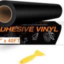 HTVRONT Black Permanent Vinyl, 12" x 40 FT Black Adhesive Vinyl Roll for All Cutting Machine, Silhouette, Cameo Cutters, Signs, Scrapbooking, Craft, Die Cutters