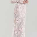 Women Vintage Cream Lace Maxi Dress Romantic Long Sleeves Lace Bodycon Dress (Medium, White)