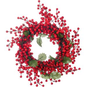 Christmas Red Berry Wreath - 20 Inch Red Berry Garland Wreaths, Handmade Grapevine Wreath for Front Door, Indoor Outdoor Farmhouse Window Hanging, Winter Christmas Decor