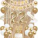 Trgowaul 22nd Birthday Decorations for her, Champagne Gold Happy 22nd Birthday Supplies for Girls, 22 Sash and Crown, Banner, Fringe Curtains, Cake Topper, 22 Year Old Party Supplies Set