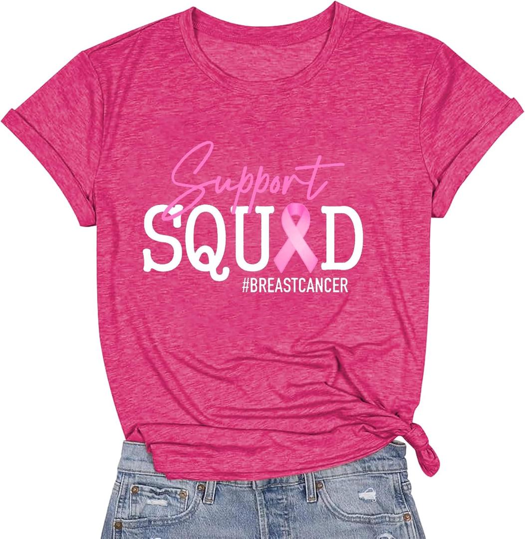 Breast Cancer Shirts Women Pink Ribbon Heart Tshirt Breast Cancer Awareness Tops (Pink, M)