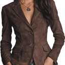 Womens Vintage Faux Suede Blazers Casual Brown Long Sleeve Open Front Lapel Blazer Jackets Work Suits with Pockets (Small)