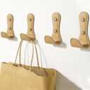 4PCS Coat Hooks Wall, Leather Coat Hook Zinc Alloy Structure Leather Wrap, Leather Hooks for Bedrooms, Mudroom, Entryway (Khaki)