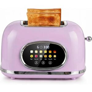 Roter Mond 2 Slice Toaster Smart Touch Screen, Retro Stainless Steel Bread Toaster with Digital Timer, Sleep Mode, Bagel, Cancel, and Defrost Functions, 6 Bread Types and Shade Settings, Light Purple (Pink)