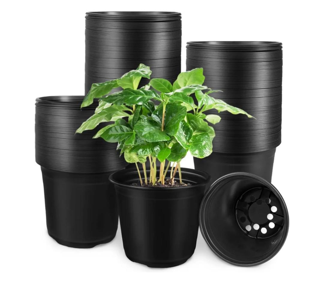 Anyumocz 120Pcs 0.5 Gallon Plant Nursery Pots,Plastic Pots with Drainage Holes,Garden Flower Container Seedling Pot for Planting,Transplanting,Succulents,Cuttings(Black