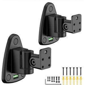 Upgraded Universal Metal Speaker Wall Mount, Swivel & Tilt, Speaker Mount for Small Speakers with 1/4-20, M4 M5 M6 Thread & Keyhole, For Samsung, Bose, JBL, Klipsch, Sony, Built-In Level, 2 Pack
