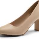DREAM PAIRS Women's Block Heels Closed Toe High Chunky Rounded Toe Pumps Comfortable Slip On Work Shoes (8.5, Nude)