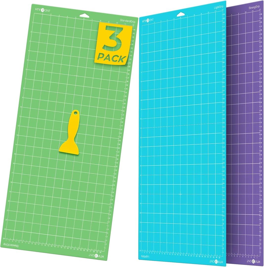 HTVRONT Cutting Mat, 3 Pack Cutting Mat 12x24(Standard, Light, StrongGrip) Compatible with Cricut Maker 3/Maker 4/Maker/Explore 3/4/Air 2/One, Variety Adhesive Sticky Cutting Mats Accessories