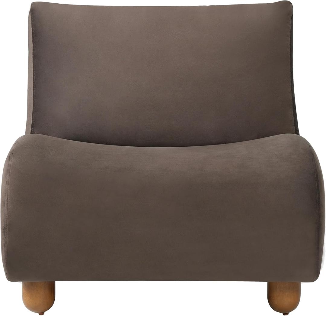 Christopher Knight Home Heidi 30.1" Modern Curved Accent Chairs, Velvet Upholstered Lounge Chairs, Armless Sofa Chair with Rounded Edges, Comfy Reading Chairs with Wooden Legs, Dark Brown