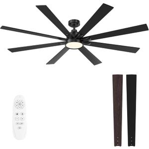 72 Inch Large Ceiling Fans with Lights and Remote - Wood/Matte Black Ceiling Fan, Quiet DC Motor, 3 CCT, Modern Dimmable LED Lighting & Large Ceiling Fans for Living Room Patio, Indoor/Outdoor