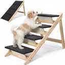 Dog Stairs/Steps, 2-in-1 Foldable Wooden Pet Stairs, Wood Frames and Non-Slip Carpet Suitable for High Beds, Car, Couch, Durable Wooden Dog Stairs for Small Medium and Large Dogs,4 Steps