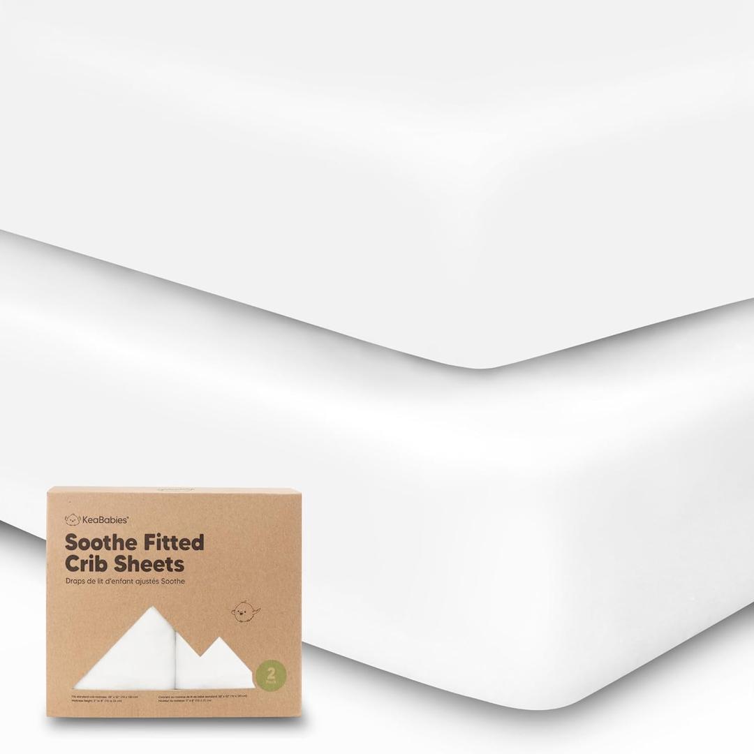 KeaBabies 2-Pack Organic Crib Sheets for Boys, Girls - 52x28 Fitted Crib Mattress Sheet Neutral, Breathable Jersey Cotton Cover for Baby Bed, Toddler Mattress, Soft & Cute Prints (Soft White)