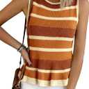 Cicy Bell Womens Striped Sweater Vest Summer Casual Sleeveless Ruffle Knit Tank Tops Crew Neck Lightweight Shirts (Brown, S)