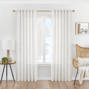 94 Inch Linen Sheer Curtains 2 Panels Set Rod Pocket Back Tab Linen Window Privacy Decorative Curtain Drapes for Living Room Bedroom,50x94 in Long,Ivory(Cream/Off White)
