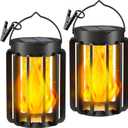 NESSTU Solar Lanterns Outdoor Waterproof: Realistic Dancing Flame Solar Hanging Lanterns with 2 Modes for Porch Pathway Christmas Garden Decor – Perfect Gifts for Homeowners Women Mom 2 Pack