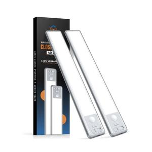 BLS 10inch Under Cabinet Lights, 40 LED Closet Lights, Motion Sensor Light Indoor, Battery Operated Lights, 1800mah USB C Rechargeable Under Cabinet Lighting, Magnetic Night Light for Kitchen (2 Pack)