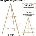 DJAR 63" Wooden Easel Stand for Sign, Dual-use Adjustable Height, Wood Floor Display Easel for Wedding, Welcome Board, Poster, Picture, Photo- Gold