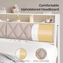 King Headboard Only, Headboard for King Size Bed with Storage, Upholstered Headboards with LED Lights & Charging Station, Attach Frame, Ideal for Bedroom/Dorm/Guest Room, White & Beige
