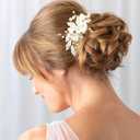 Flower Bridal Hair Pieces with Comb Pearl Leaf White Ceramic Floral Wedding Hair Accessories for Women Girls