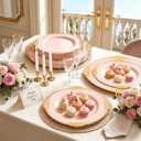 200PCS Pink and Gold Plates - Pink Plastic Plates - Fancy Disposable Plate with Gold Rim - Vintage Wedding Dinner & Dessert Plate for 100 Guests for Wedding & Bridal Shower & Mother's Day